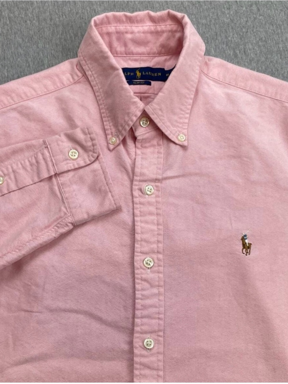 Ralph Lauren Shirt Mens Medium Pink 100% Cotton Slim Oxford OCBD Flesh Pony